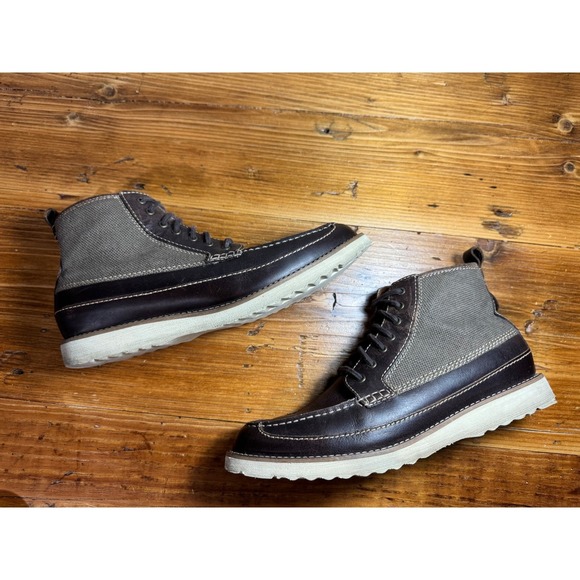Lucky‎ Brand Men's Brown Leather + Canvas Moc Toe Lace Up Work Style Boots 10.5 - Picture 9 of 12